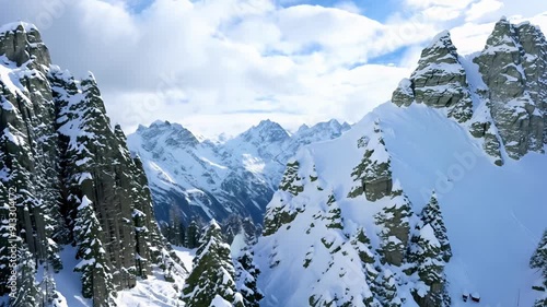 A snowy mountain with trees covered in snow
