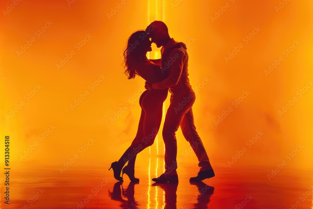 Fototapeta premium A couple dancing together in a modern dance studio, ready for a performance