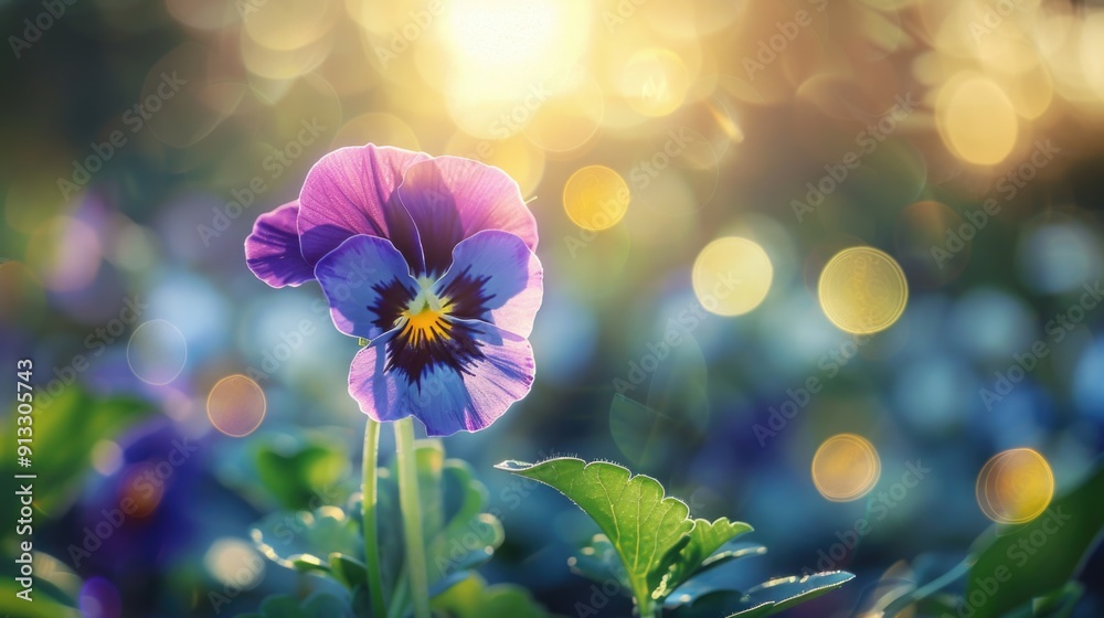 A close-up shot of a vibrant purple flower growing in a green meadow A close-up shot of a vibrant purple flower growing in a green meadow