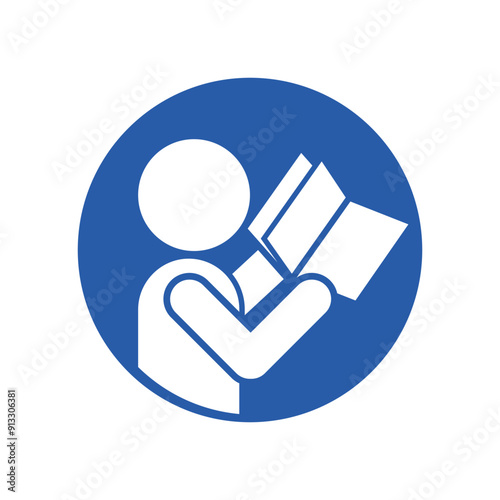 Isolated 7010 blue sign man read book, for instruction manual, manual book,, guidance, instruction, 