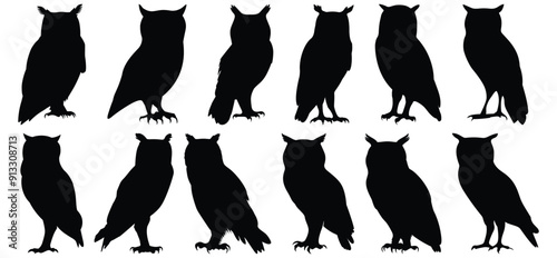 Owl silhouette set vector design big pack of bird illustration and icon
