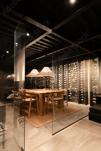 modern living room with cave wine