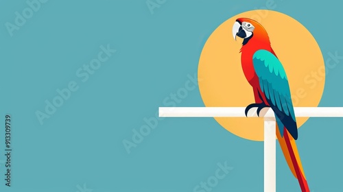 Parrot on a perch, minimalist and clean design, 2D vector illustration, basic and plain colors, smooth lines, uncomplicated and elegant background photo