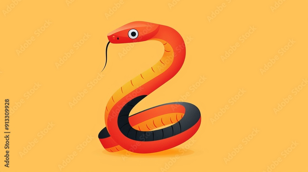 Fototapeta premium Clean minimalist snake, coiled up, 2D vector, basic and plain design, uncomplicated illustration