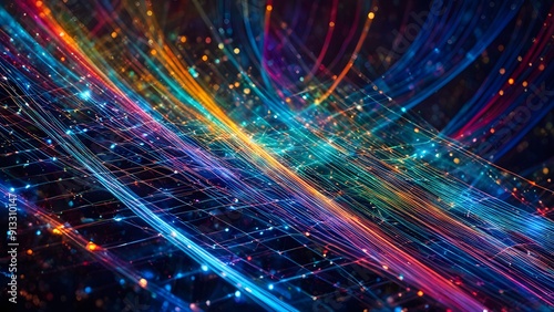 A colorful, abstract image with many lines and dots