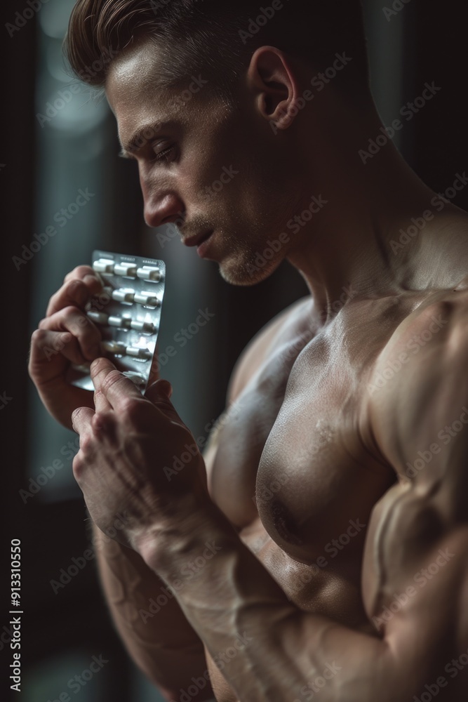 Steroids in the hands of a man - ethical and health implications surrounding performance-enhancing substances, highlighting the complex relationship between athleticism and substance use.