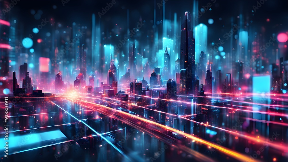 A cityscape with a bright neon glow A cityscape with a bright neon glow