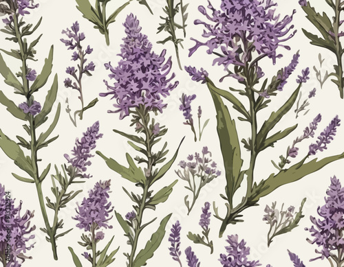 Antique botany illustration of wild flowers: Upright Spiked Sea Lavender, Statice binervosa
