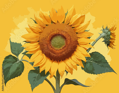 Sunflower on Yellow background