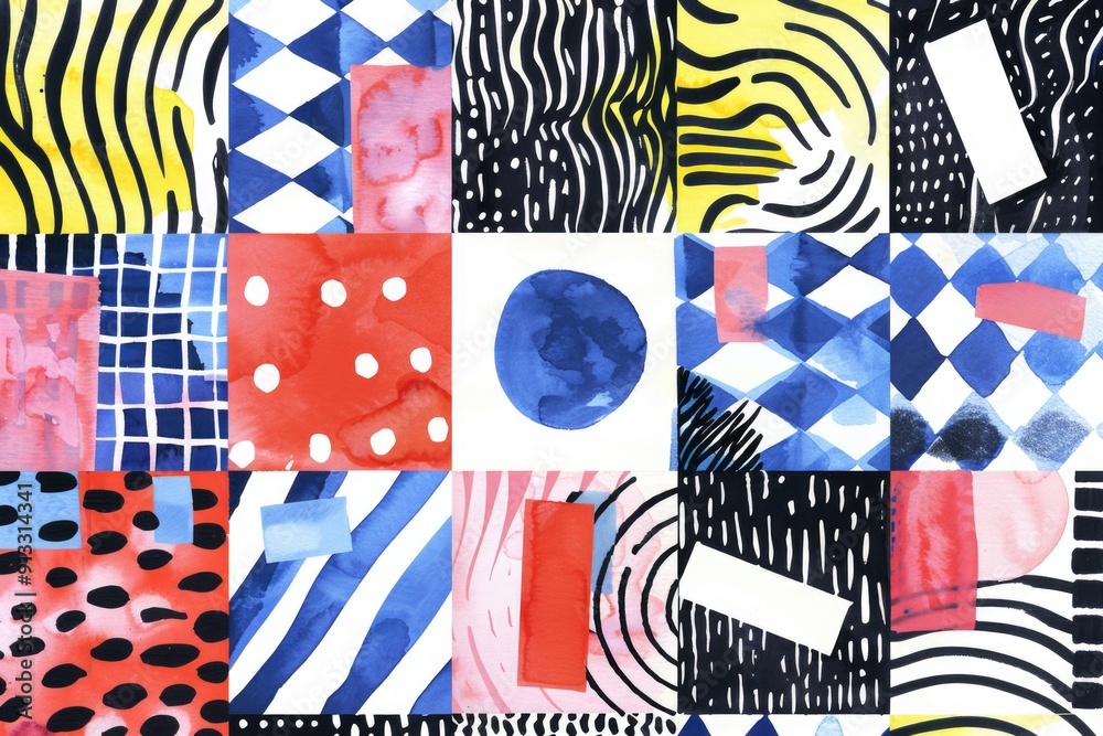 A colorful design featuring various patterns A colorful design featuring various patterns