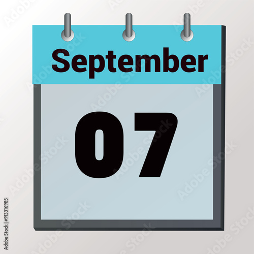 vector calendar page with date September 7, light colors