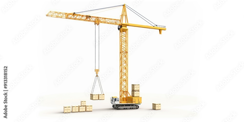 A crane lifts boxes on a white surface A crane lifts boxes on a white surface