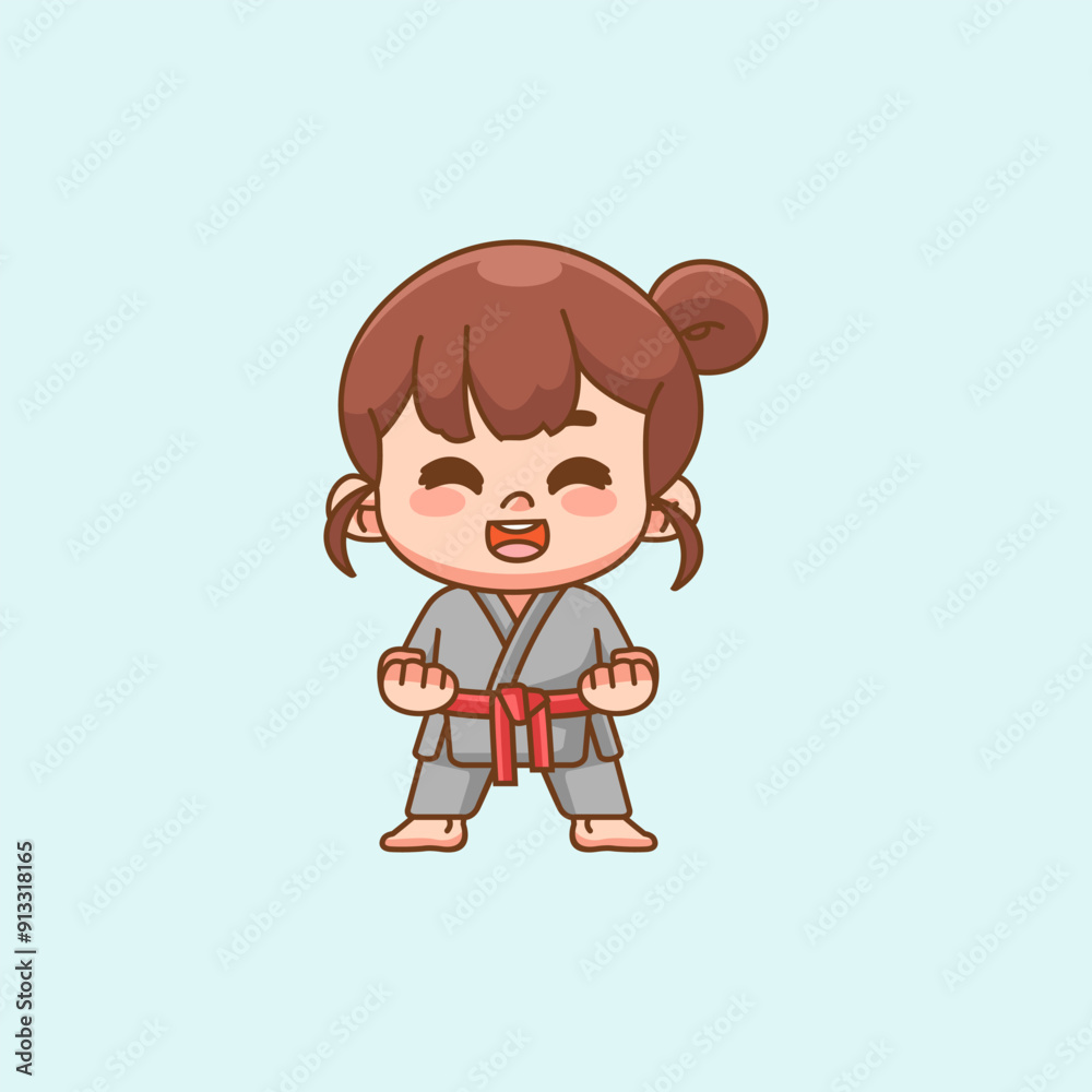Cute little girl  training Karate martial art chibi kawaii character mascot sport Icon
