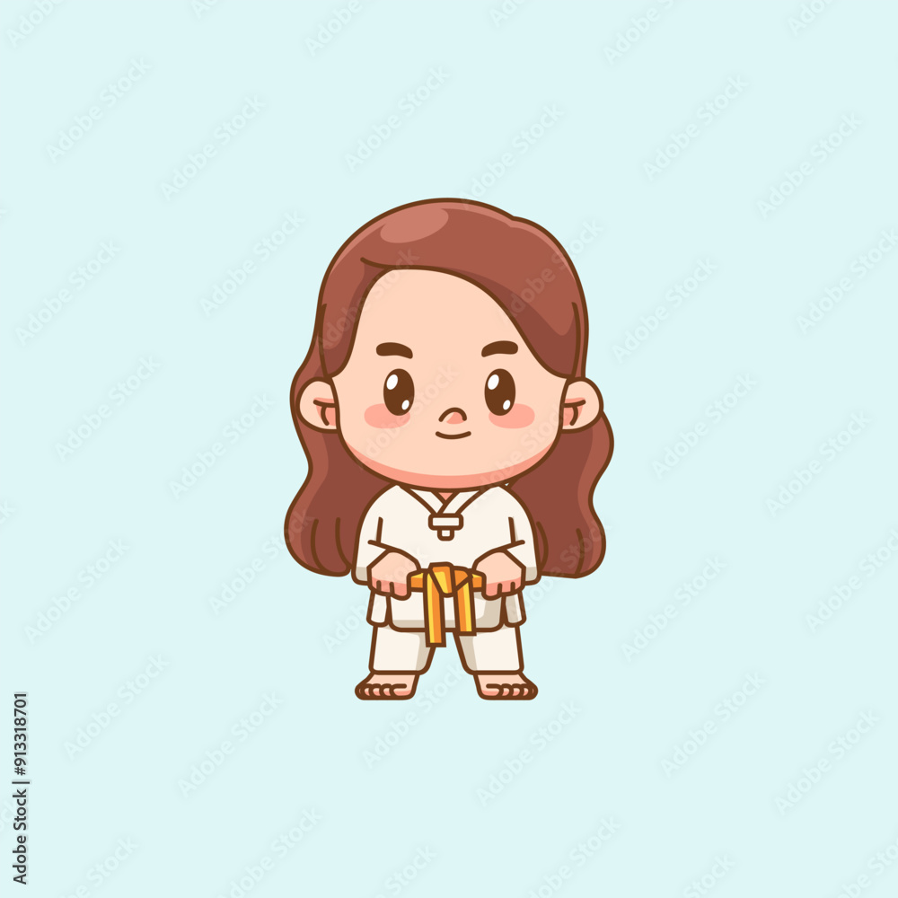 Cute little girl training Karate martial art chibi kawaii character mascot sport Icon Cute little girl training Karate martial art chibi kawaii character mascot sport Icon