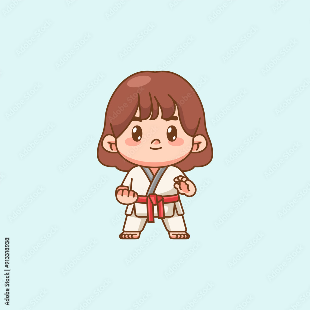 Cute little girl training Karate martial art chibi kawaii character mascot sport Icon Cute little girl training Karate martial art chibi kawaii character mascot sport Icon