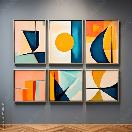framed painting with abstract geometric shape