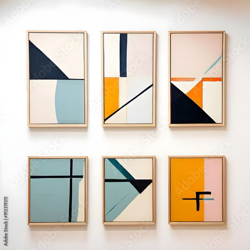 framed painting with abstract geometric shape