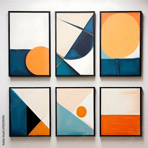 framed painting with abstract geometric shape