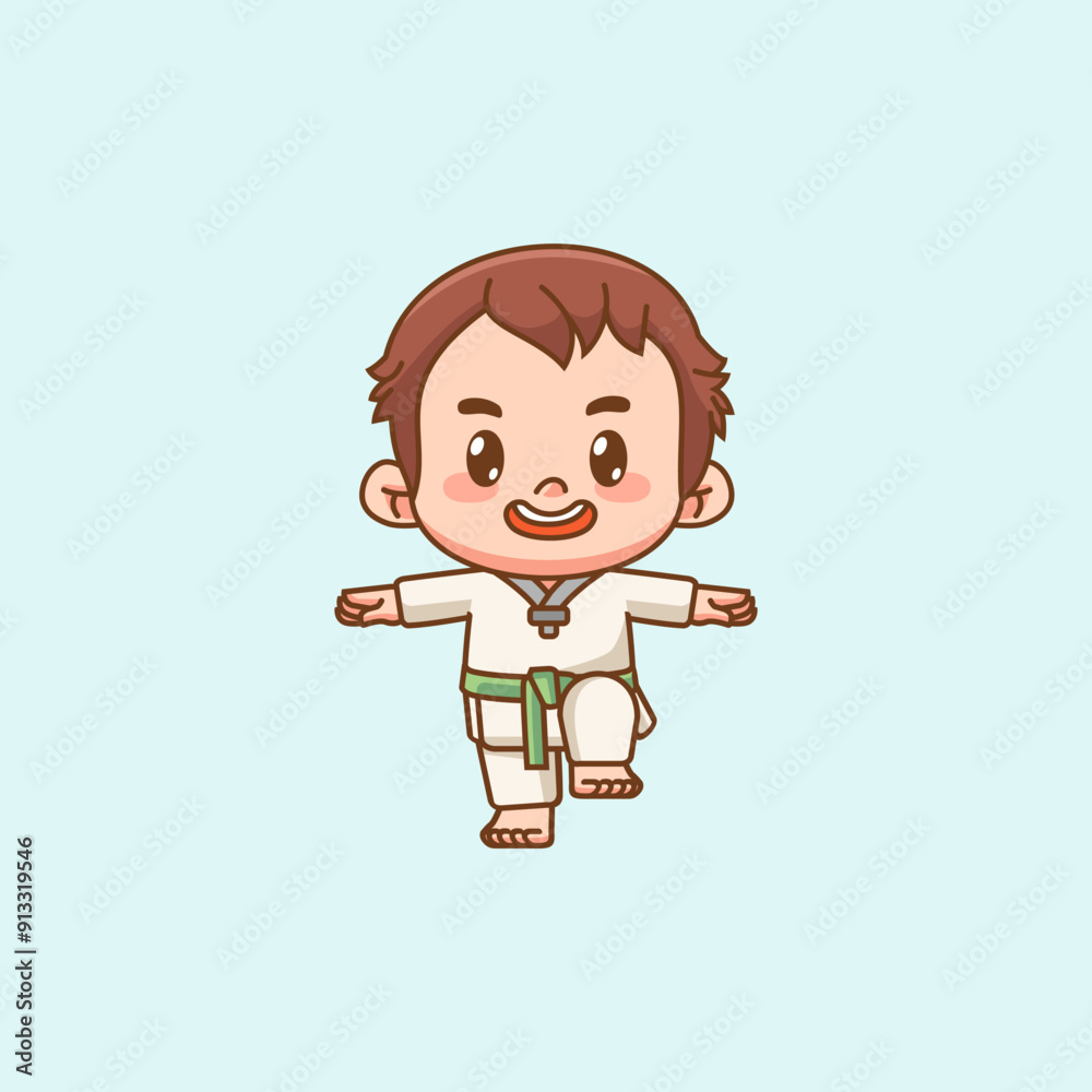 Cute little man training Karate martial art chibi kawaii character mascot sport Icon Cute little man training Karate martial art chibi kawaii character mascot sport Icon