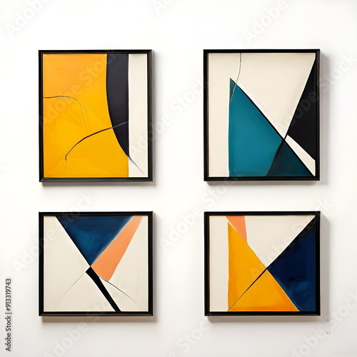 framed painting with abstract geometric shape
