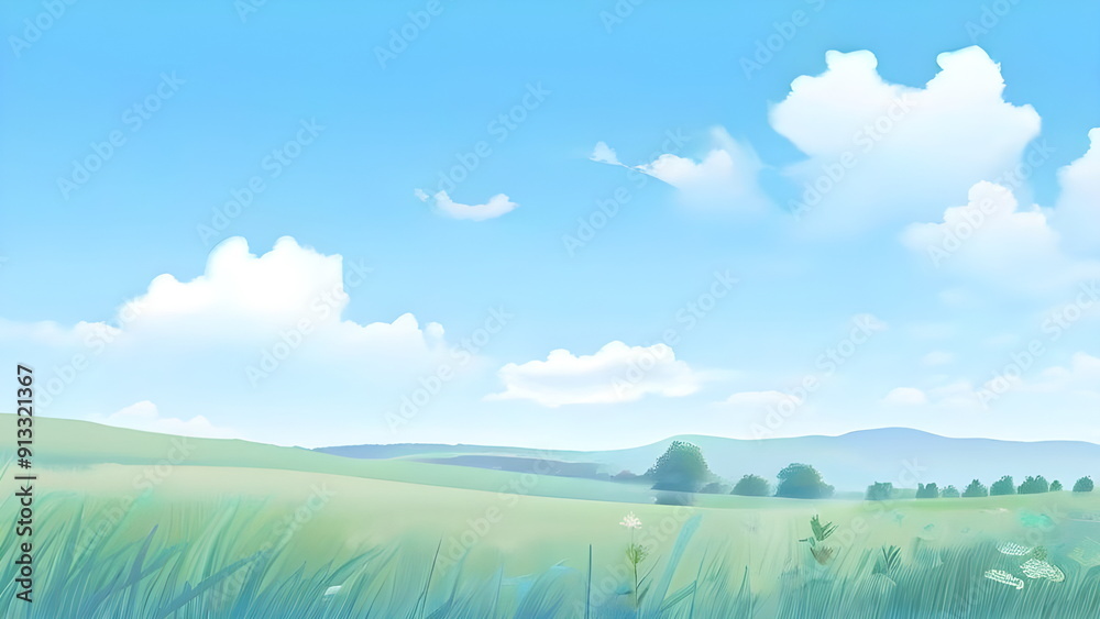 Fototapeta premium green field and blue sky