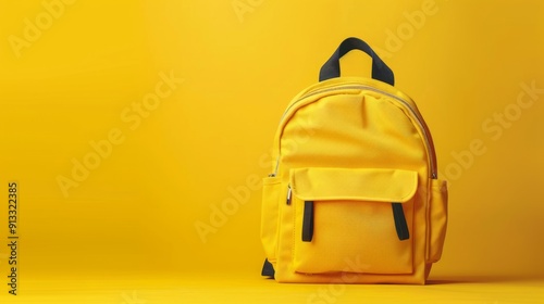 School bag. Backpack with tape dispensers for school on yellow background generative ai