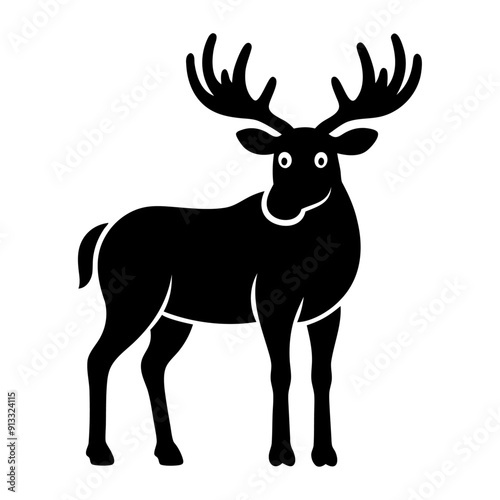 A full-body black silhouette moose logotype icon and vector illustration photo