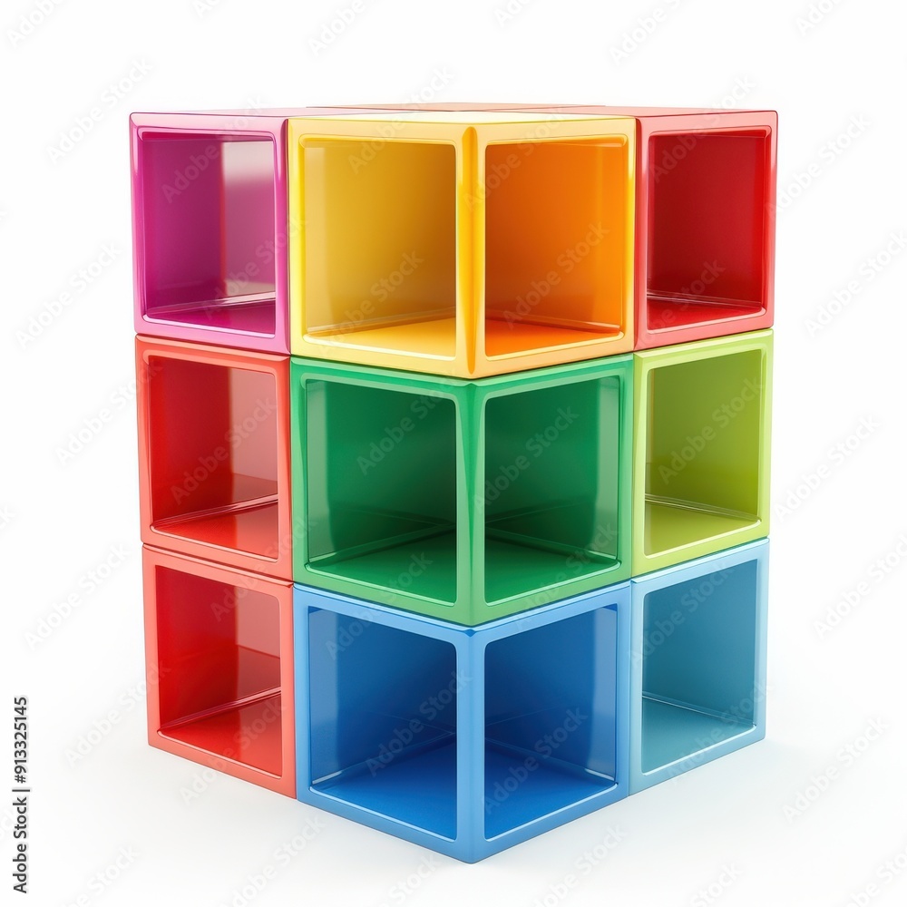 Colorful Cubic Shelf Unit with Open Compartments Colorful Cubic Shelf Unit with Open Compartments