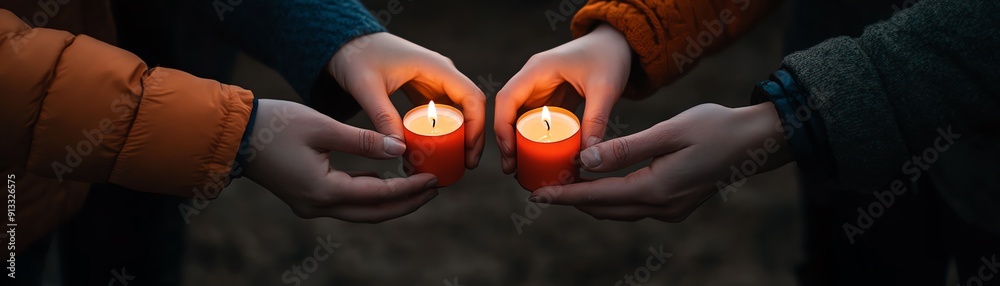 A group of people holding candles in a vigil, symbolizing unity and collective empathy, Community Vigil A group of people holding candles in a vigil, symbolizing unity and collective empathy, Community Vigil