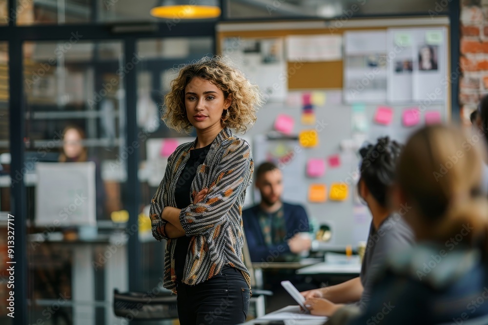 A businesswoman leading a team meeting, displaying strong leadership and decision-making skills A businesswoman leading a team meeting, displaying strong leadership and decision-making skills