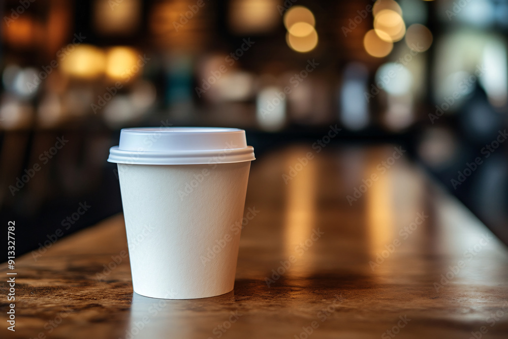 A close-up of an empty white paper coffee cup with its lid on A close-up of an empty white paper coffee cup with its lid on