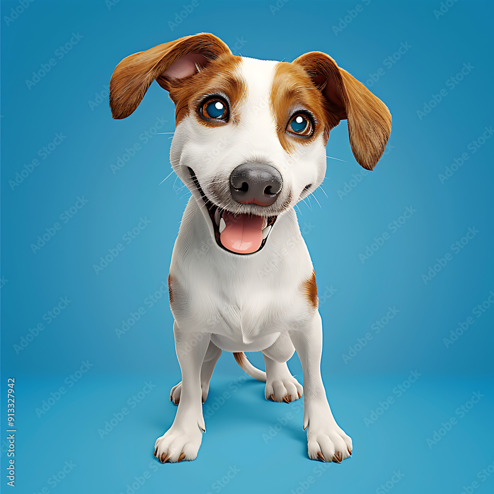 3. Youthful dog with captivating eyes and a charming smile in a 3D cartoon style isolated on blue background sharp focus ISO 400 3. Youthful dog with captivating eyes and a charming smile in a 3D cartoon style isolated on blue background sharp focus ISO 400