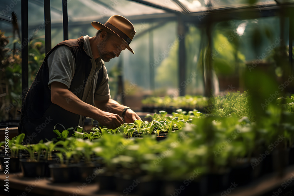 photo of a gardener working in a greenhouse, working in a greenhouse gardener photo of a gardener working in a greenhouse, working in a greenhouse gardener