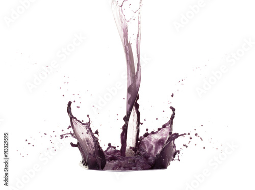 Grape acai purple Juice pouring and splash as crown water. Grape acai purple Juice explode bubble splash in mid air. Purple liquid element water. White background isolated photography photo