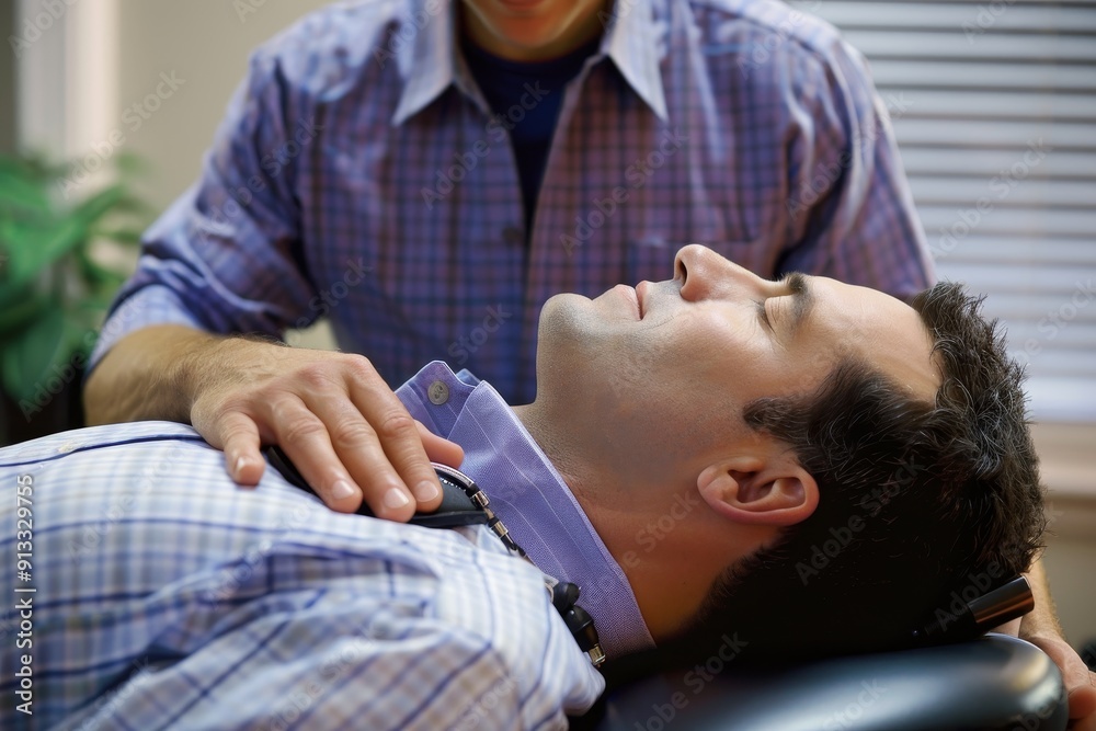 A chiropractor performing adjustments to alleviate a patient's discomfort A chiropractor performing adjustments to alleviate a patient's discomfort