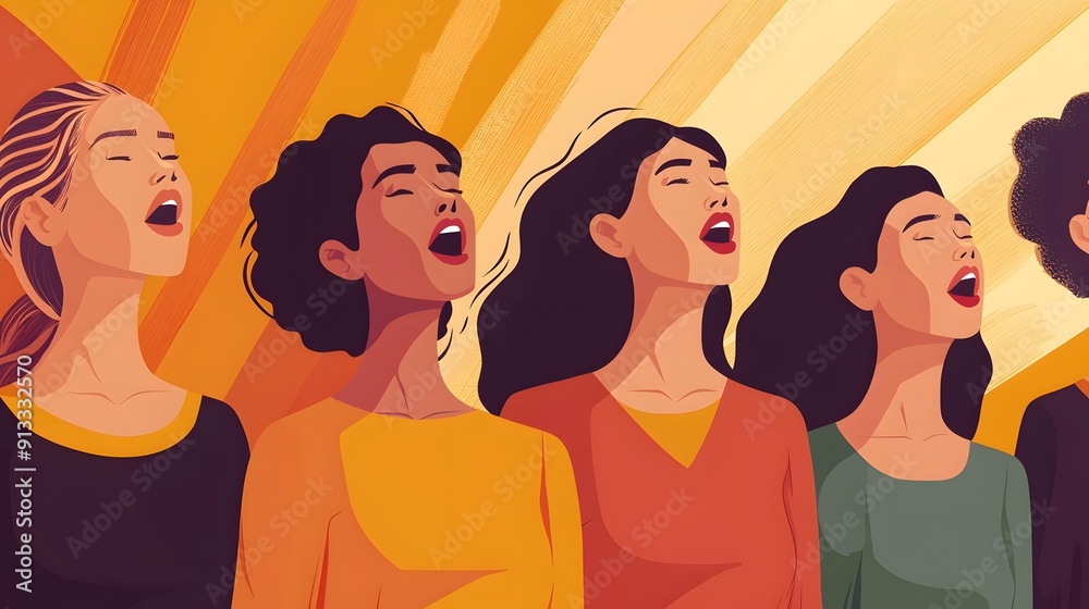 Three women enjoying a fun, retro party at a club, depicted in a colorful, cartoon-style illustration Three women enjoying a fun, retro party at a club, depicted in a colorful, cartoon-style illustration