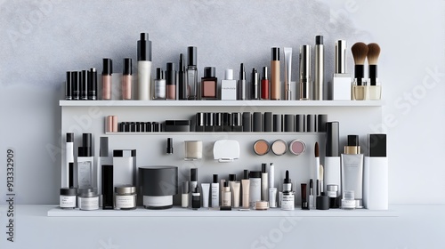 Neatly Arranged Cosmetic Essentials in Minimalist 3D Rendering