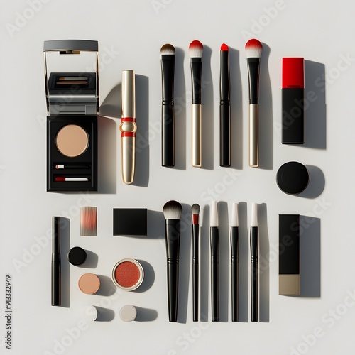 Precisely Arranged Luxurious Cosmetic Collection on Modern Background