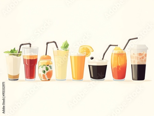 Refreshing Beverage Arrangement: A Modern, Minimalist of Organized Drinks