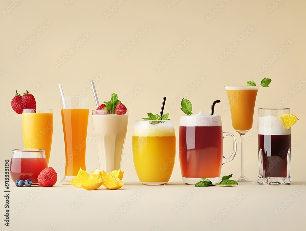 Fototapeta premium Refreshing Beverage Arrangement in Clean and Modern Style