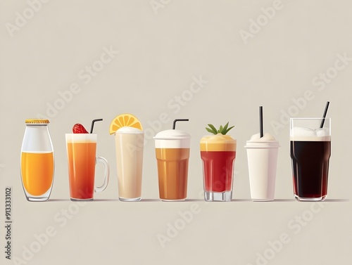 An Organized Arrangement of Various Refreshing Beverages in a Modern Minimal Style