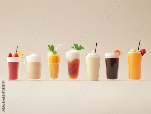 Arrangement of Varied Refreshing Drinks in Clean Modern Presentation