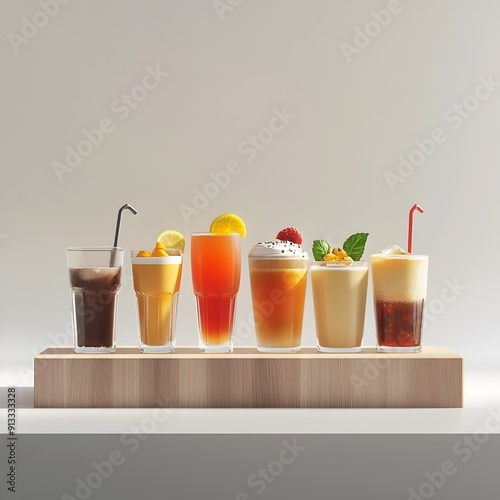 Artfully Curated Showcase of Diverse Thirst-Quenching Beverages in a Sleek,Contemporary Setting