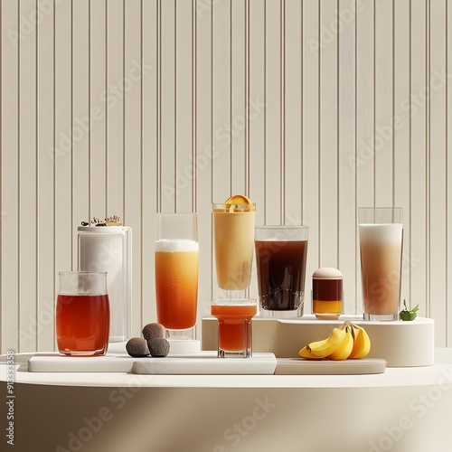Artfully Curated Display of Thirst-Quenching Beverages in Sleek,Contemporary Setting
