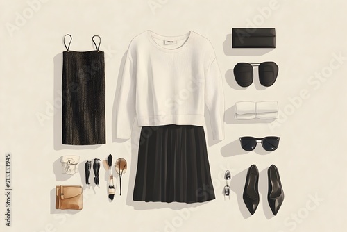 Meticulously Arranged Minimalist Fashion Garments with Sleek Contours and Soft Shading