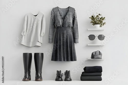 Meticulously Arranged Garments and Accessories in Sleek 3D Rendering