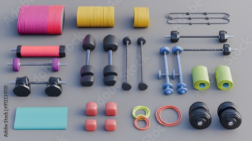 Neatly Arranged Collection of Functional Fitness Equipment for Versatile Workouts