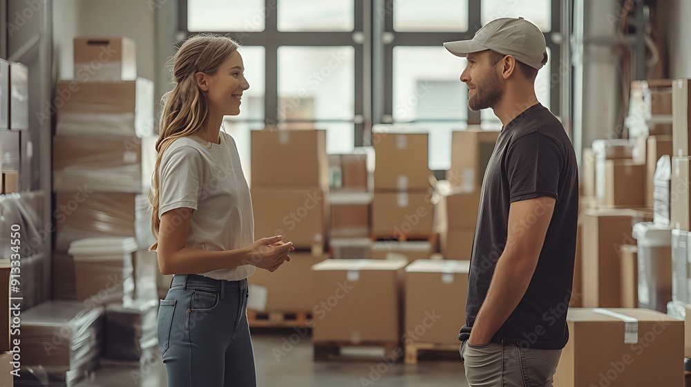 concept for delivery service receiving package from courier concept for delivery service receiving package from courier