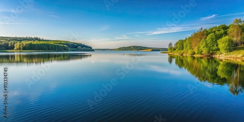 Reservoir with calm water in the afternoon , serene, tranquil, serene, peaceful, nature, quiet, reflection, water