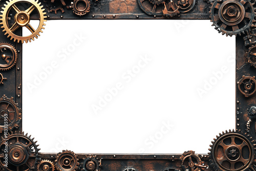 Steampunk Frame of Gears, transparent background, white background